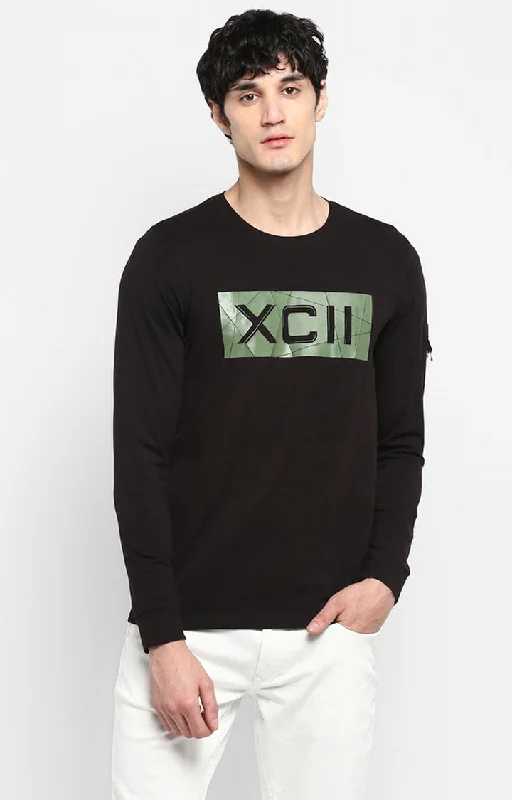Special Price Spykar Black Cotton Slim Fit T-Shirt For Men