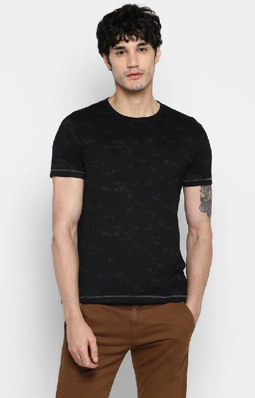 Sale Event Spykar Men Black Cotton Slim Fit Round Neck T-Shirt
