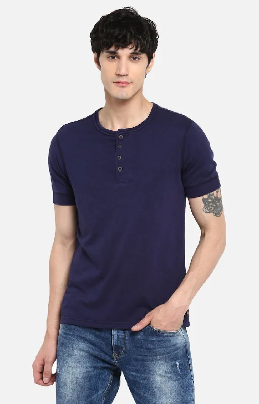 Overstock Clearance Spykar Blue Cotton Slim Fit T-Shirt For Men