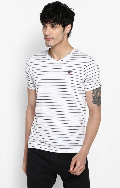 Midnight Madness Spykar White Cotton Slim Fit T-Shirt For Men