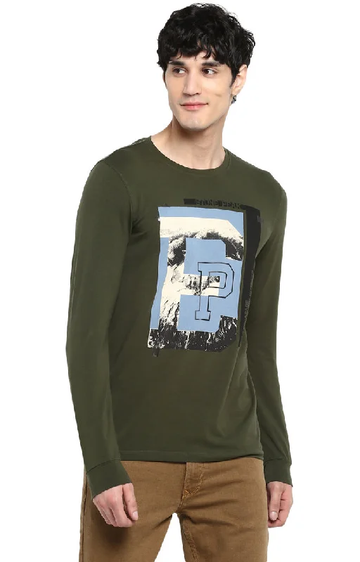 Major Deal Spykar Green Cotton Slim Fit T-Shirt For Men
