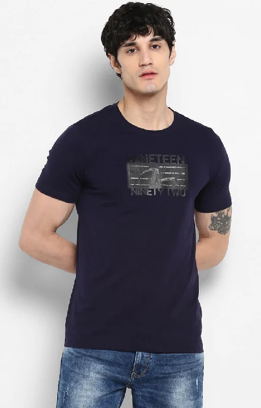 While Supplies Last Spykar Men Blue Cotton Printed Half Sleeve T-Shirt