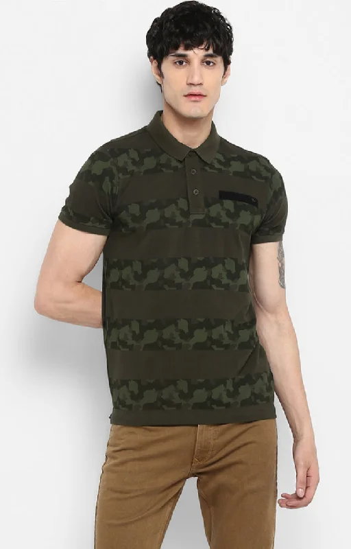 Don't Delay Spykar Green Cotton Slim Fit T-Shirt For Men