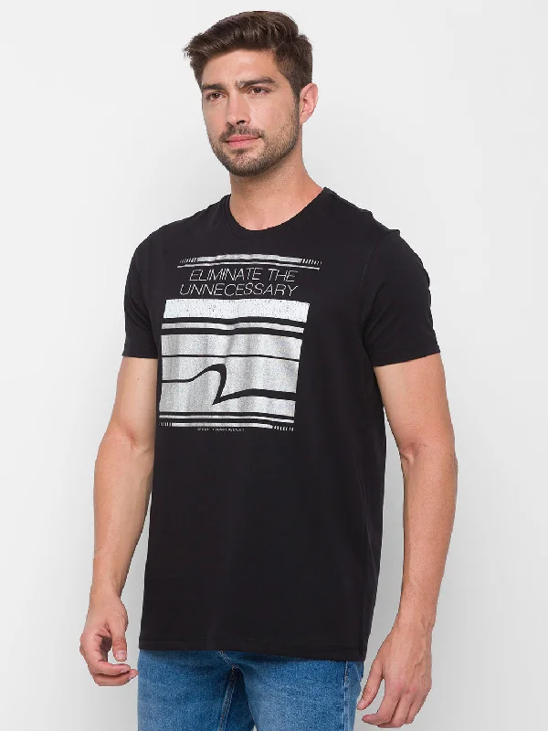 Super Discount Spykar Men Black Cotton Slim Fit Round Neck T-Shirt