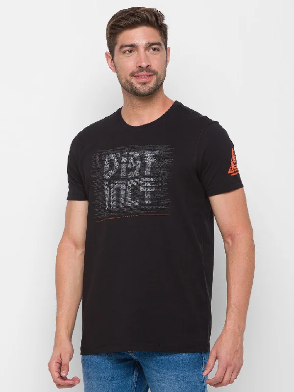New Arrival Spykar Men Black Cotton Slim Fit Round Neck T-Shirt