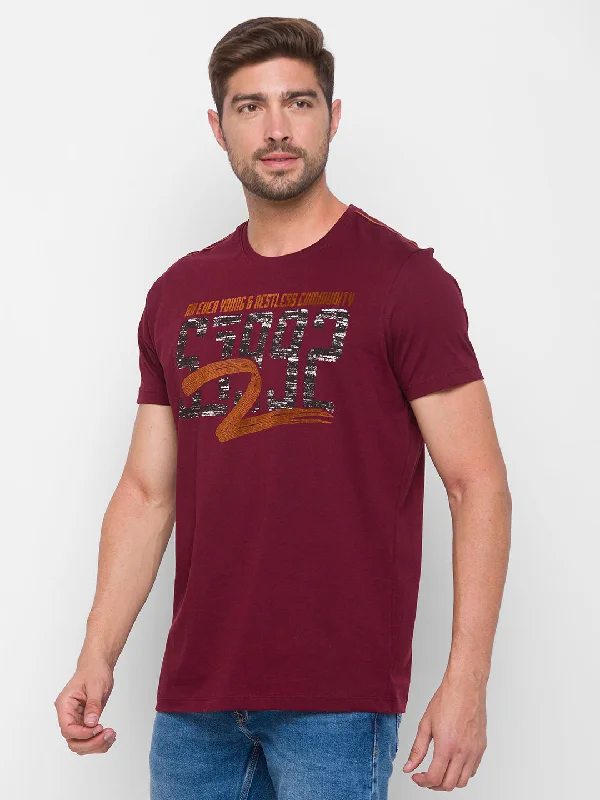 Great Bargain Spykar Men Purple Cotton Slim Fit Round Neck T-Shirt