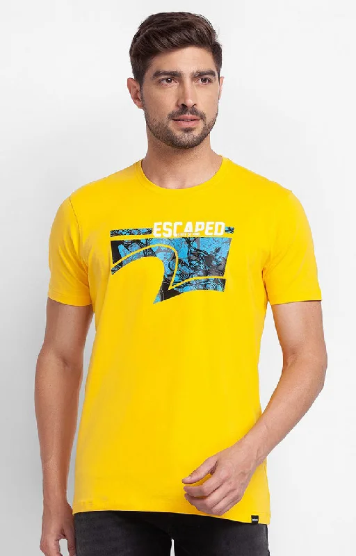 Exclusive Weekend Offers Inside Spykar Chrome Yellow Cotton Half Sleeve Printed Casual T-Shirt For Men Exclusive Weekend Offers Inside Spykar Chrome Yellow Cotton Half Sleeve Printed Casual T-Shirt For Men