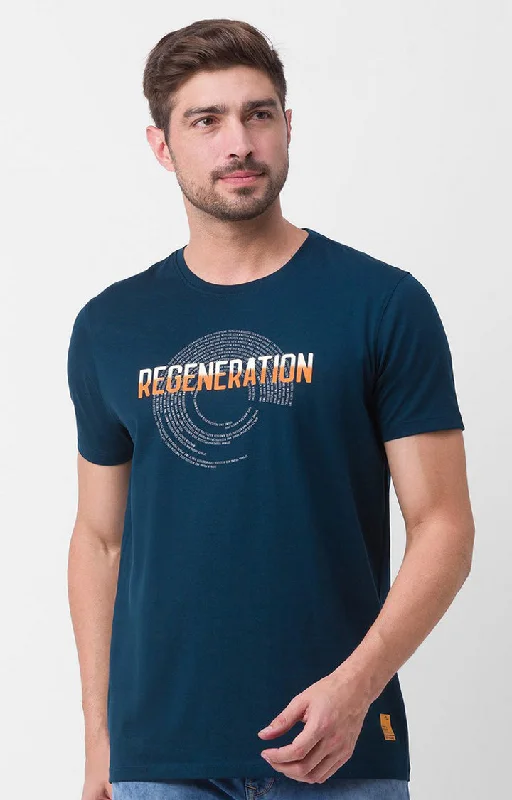 Shop the Weekend Away Spykar Teal Blue Cotton Half Sleeve Printed Casual T-Shirt For Men Shop the Weekend Away Spykar Teal Blue Cotton Half Sleeve Printed Casual T-Shirt For Men