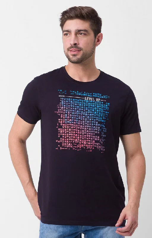 Unbeatable Prices Spykar Navy Blue Cotton Half Sleeve Printed Casual T-Shirt For Men