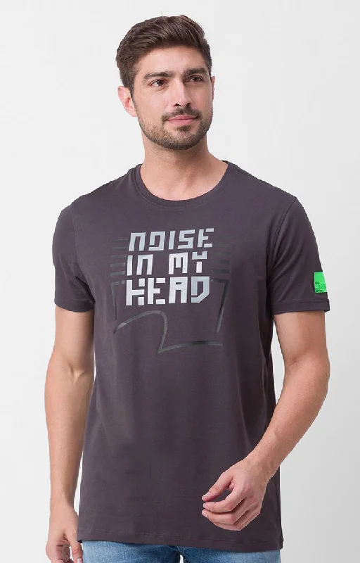Unmissable Sale Spykar Slate Grey Cotton Half Sleeve Printed Casual T-Shirt For Men
