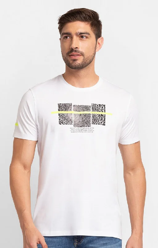 The Best Deal Spykar White Cotton Half Sleeve Printed Casual T-Shirt For Men