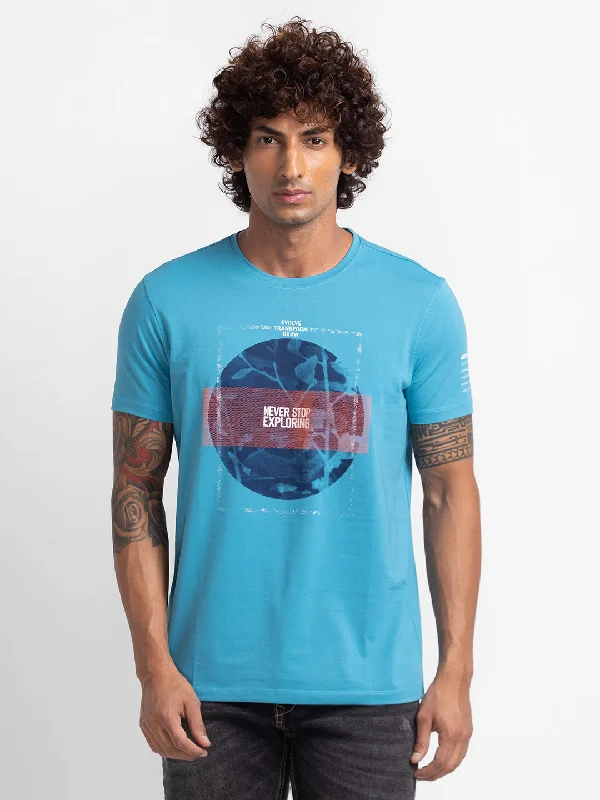 Weekend Specials to Delight Spykar Haze Blue Cotton Half Sleeve Printed Casual T-Shirt For Men Weekend Specials to Delight Spykar Haze Blue Cotton Half Sleeve Printed Casual T-Shirt For Men