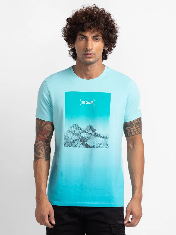 Weekend Offers That Thrill Spykar Cool Blue Cotton Half Sleeve Printed Casual T-Shirt For Men Weekend Offers That Thrill Spykar Cool Blue Cotton Half Sleeve Printed Casual T-Shirt For Men