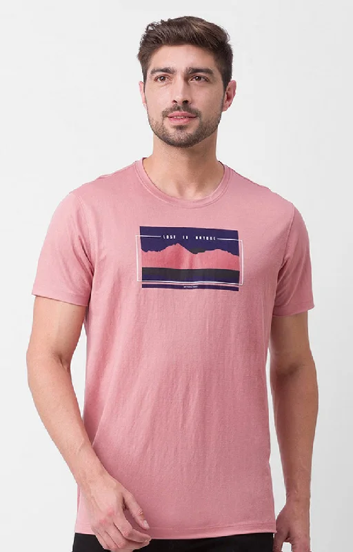 Weekend Bargains to Snag Spykar Dusty Pink Cotton Half Sleeve Printed Casual T-Shirt For Men