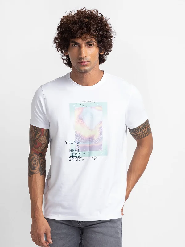 Weekend Offers That Amaze Spykar White Cotton Half Sleeve Printed Casual T-Shirt For Men Weekend Offers That Amaze Spykar White Cotton Half Sleeve Printed Casual T-Shirt For Men