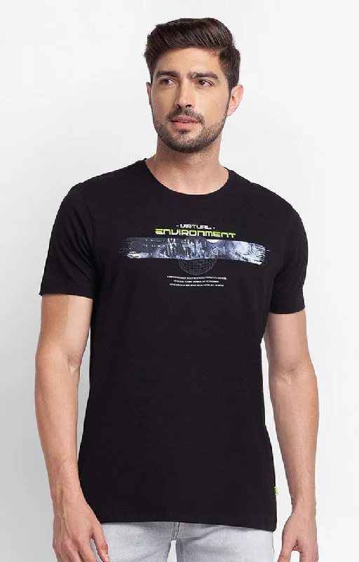 Weekend Savings Bonanza Spykar Black Cotton Half Sleeve Printed Casual T-Shirt For Men Weekend Savings Bonanza Spykar Black Cotton Half Sleeve Printed Casual T-Shirt For Men