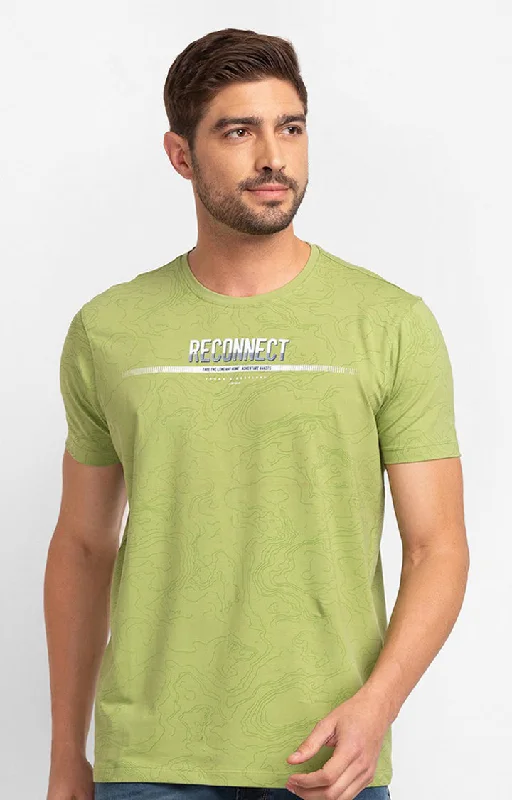 Can't Beat Spykar Dusty Green Cotton Half Sleeve Printed Casual T-Shirt For Men