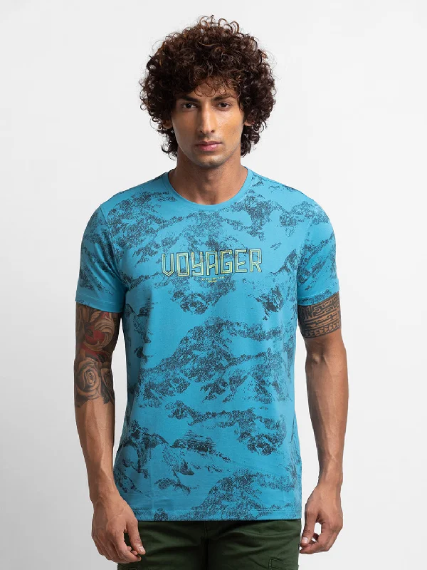 Weekend Savings Fiesta Spykar Haze Blue Cotton Half Sleeve Printed Casual T-Shirt For Men Weekend Savings Fiesta Spykar Haze Blue Cotton Half Sleeve Printed Casual T-Shirt For Men