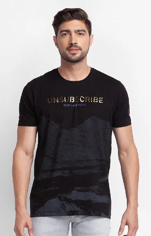 Price Drop Spykar Black Cotton Half Sleeve Printed Casual T-Shirt For Men
