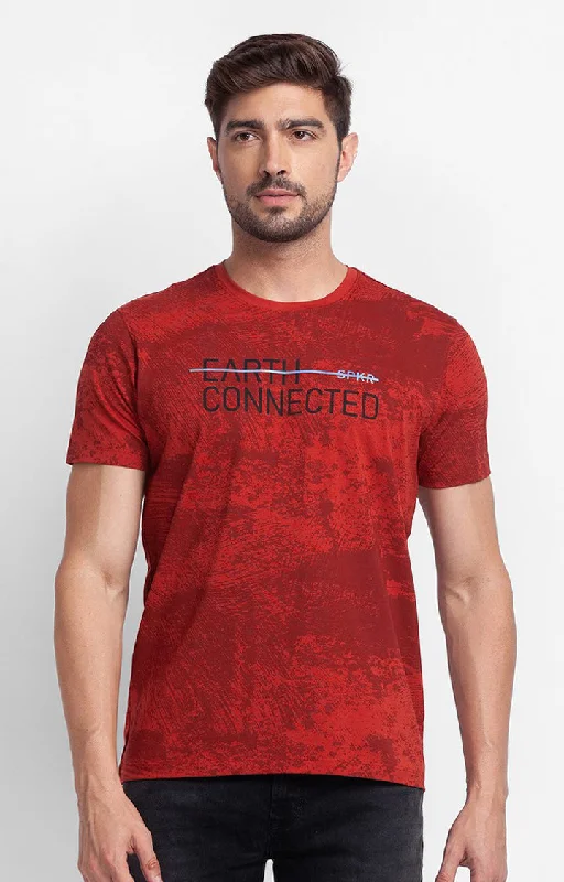 Fantastic Savings Spykar Brick Red Cotton Half Sleeve Printed Casual T-Shirt For Men