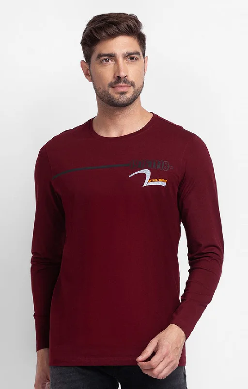 Weekend Deals That Please Spykar Wine Cotton Full Sleeve Printed Casual T-Shirt For Men Weekend Deals That Please Spykar Wine Cotton Full Sleeve Printed Casual T-Shirt For Men