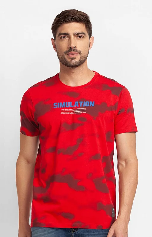 Weekend Specials to Grab Spykar True Red Cotton Half Sleeve Printed Casual T-Shirt For Men Weekend Specials to Grab Spykar True Red Cotton Half Sleeve Printed Casual T-Shirt For Men