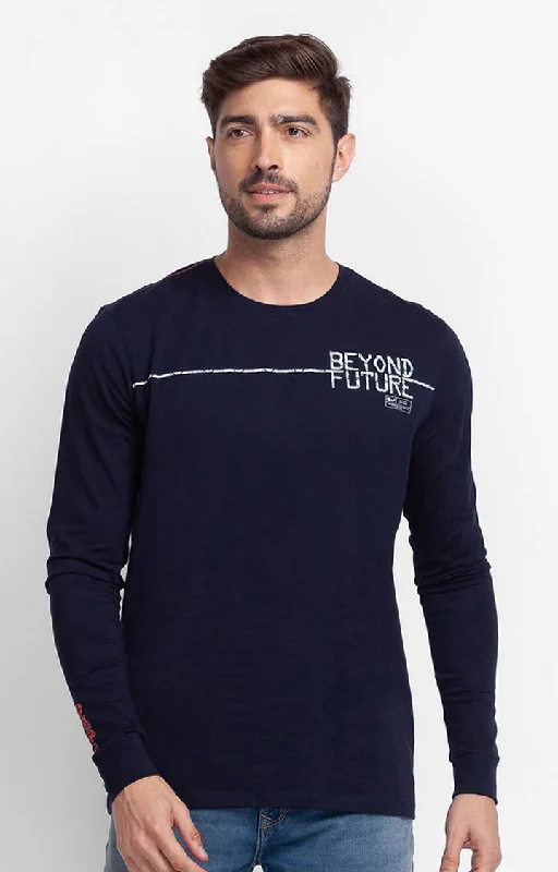 Weekend Bargains to Love Spykar Navy Blue Cotton Full Sleeve Printed Casual T-Shirt For Men Weekend Bargains to Love Spykar Navy Blue Cotton Full Sleeve Printed Casual T-Shirt For Men