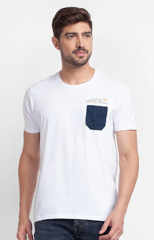 Weekend Deals You Can't Resist Spykar White Cotton Half Sleeve Plain Casual T-Shirt For Men
