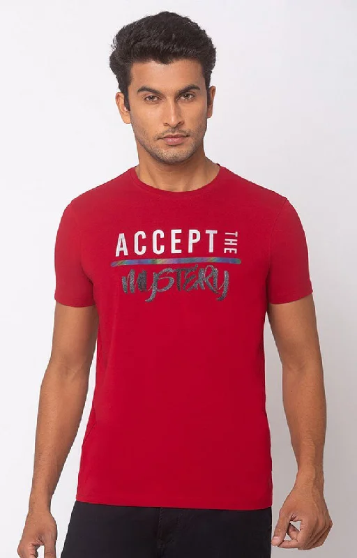 Weekend Offers You Can't Ignore Spykar Red Cotton Slim Fit T-Shirt For Men