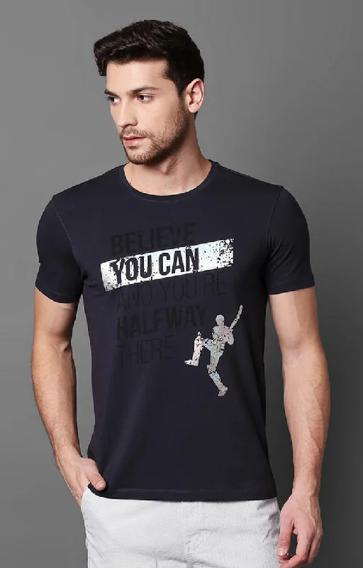 Flash Sale Spykar Black Cotton Slim Fit T-Shirt For Men