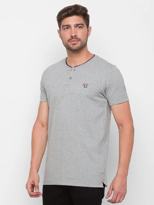 Fantastic Savings Spykar Men Grey Cotton Regular Round Neck T-Shirt