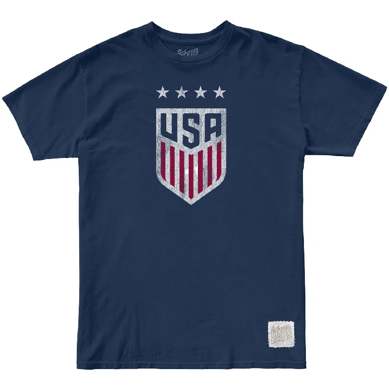 Don't Miss Out Men's Original Retro Brand USWNT 4 Star Vintage Crest Navy Tee