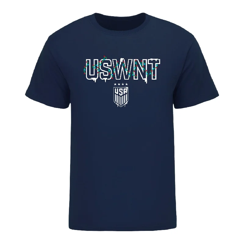 Weekend Bargains to Snag Unisex USWNT Holiday Snowy Lights Navy Tee