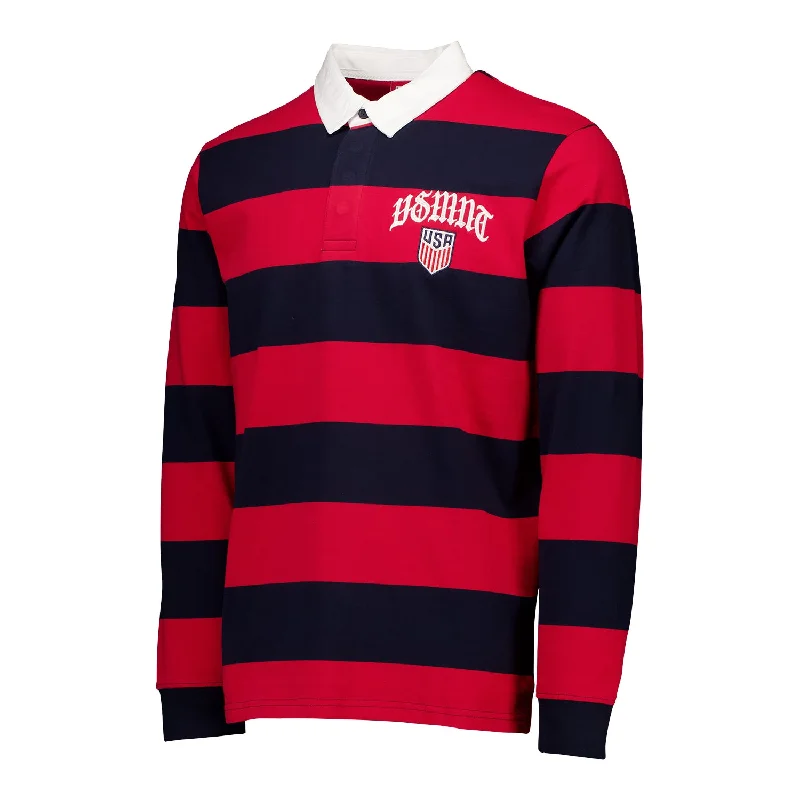 Stock Clearance Unisex U.S. Soccer Officially Licensed USMNT Striped Rugby Long Sleeve Tee