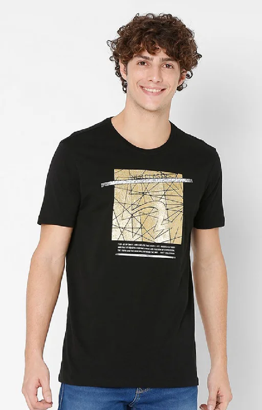 Weekend Savings Spree Spykar Men Black Cotton Slim Fit Round Neck T-Shirt