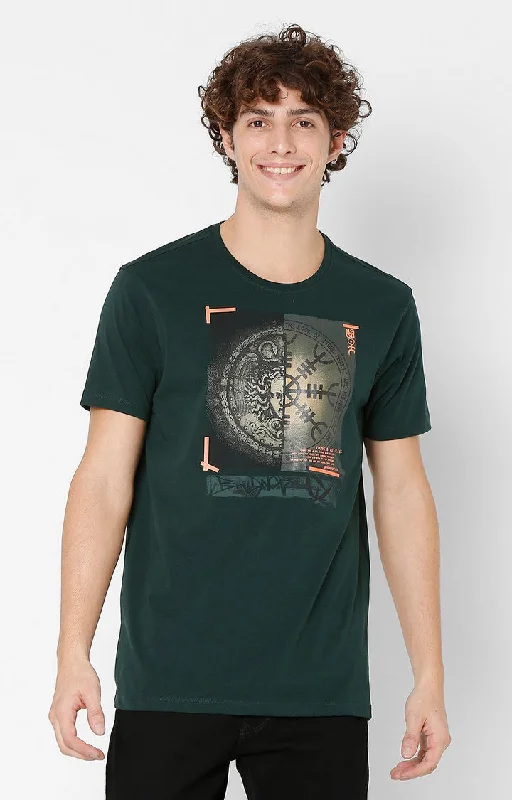 Weekend Bargains Galore Spykar Men Green Cotton Slim Fit Round Neck T-Shirt
