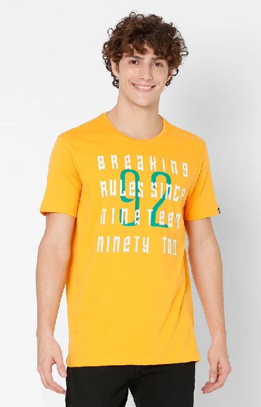 Weekend Deals You Can't Resist Spykar Men Yellow Cotton Slim Fit Round Neck T-Shirt