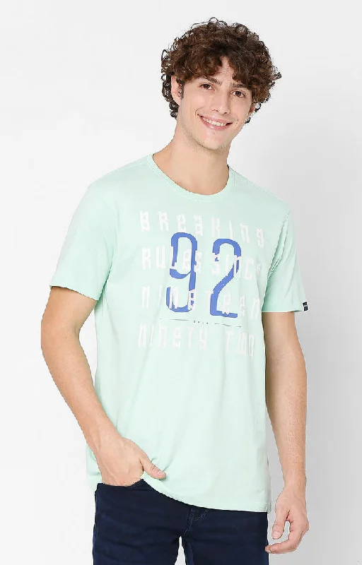 Value Deals Spykar Men Green Cotton Slim Fit Round Neck T-Shirt