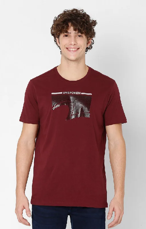 Take Advantage Spykar Men Maroon Cotton Slim Fit Round Neck T-Shirt